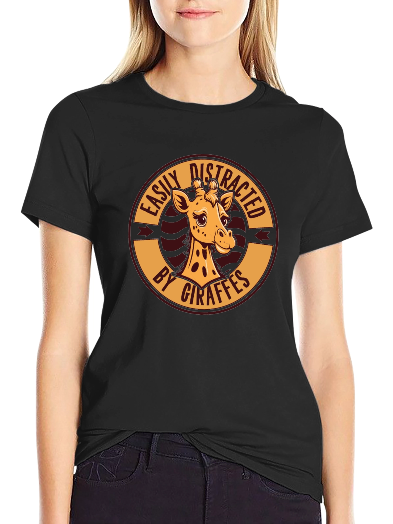 Easily Distracted By Giraffes Black T-Shirt