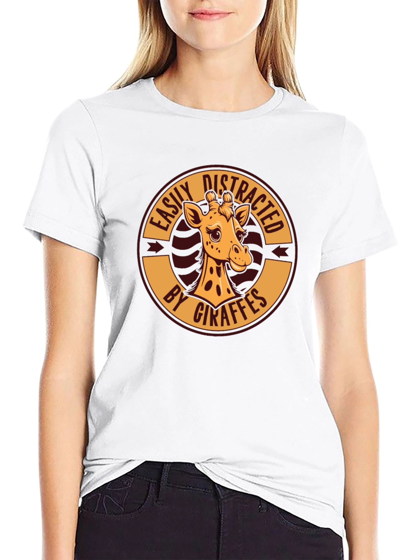 Easily Distracted By Giraffes Black T-Shirt