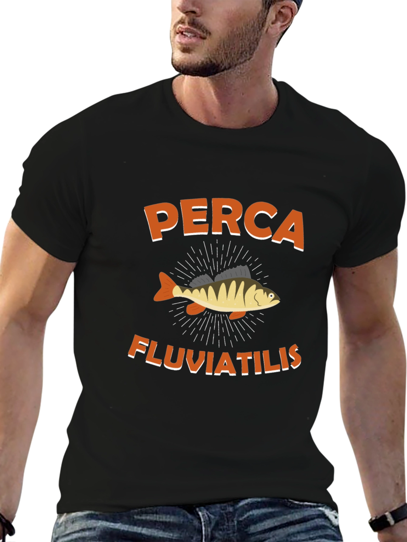Perch Fish Graphic Tee - Black Cotton T-Shirt