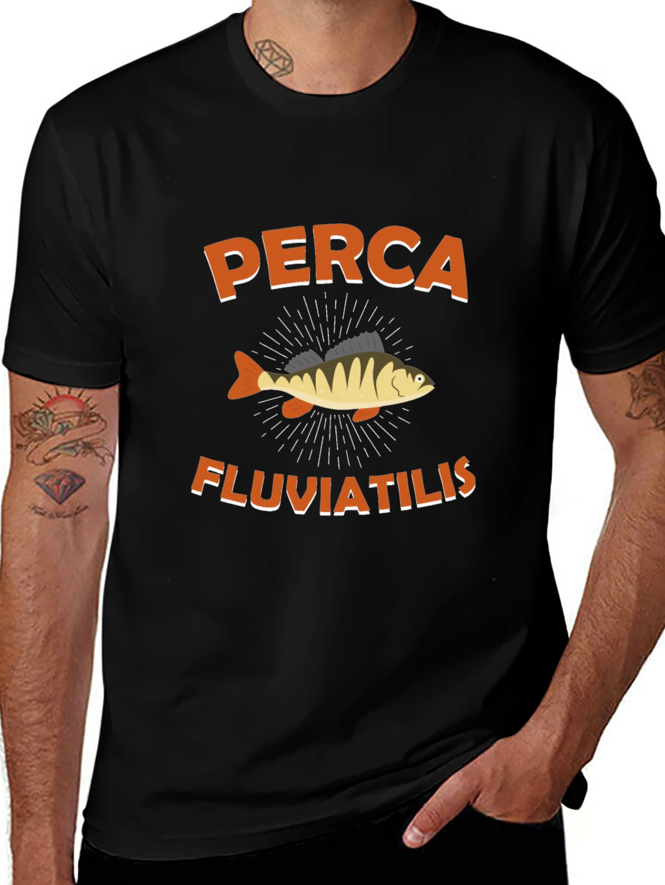 Perch Fish Graphic Tee - Black Cotton T-Shirt