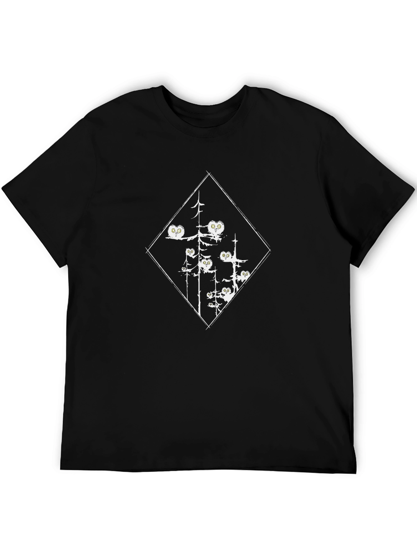 Mens Black Owl Forest Graphic Tee
