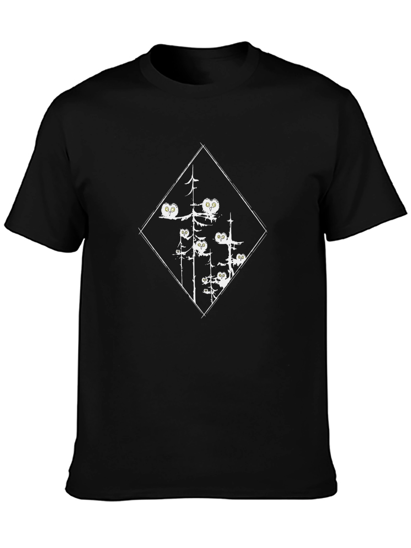 Mens Black Owl Forest Graphic Tee