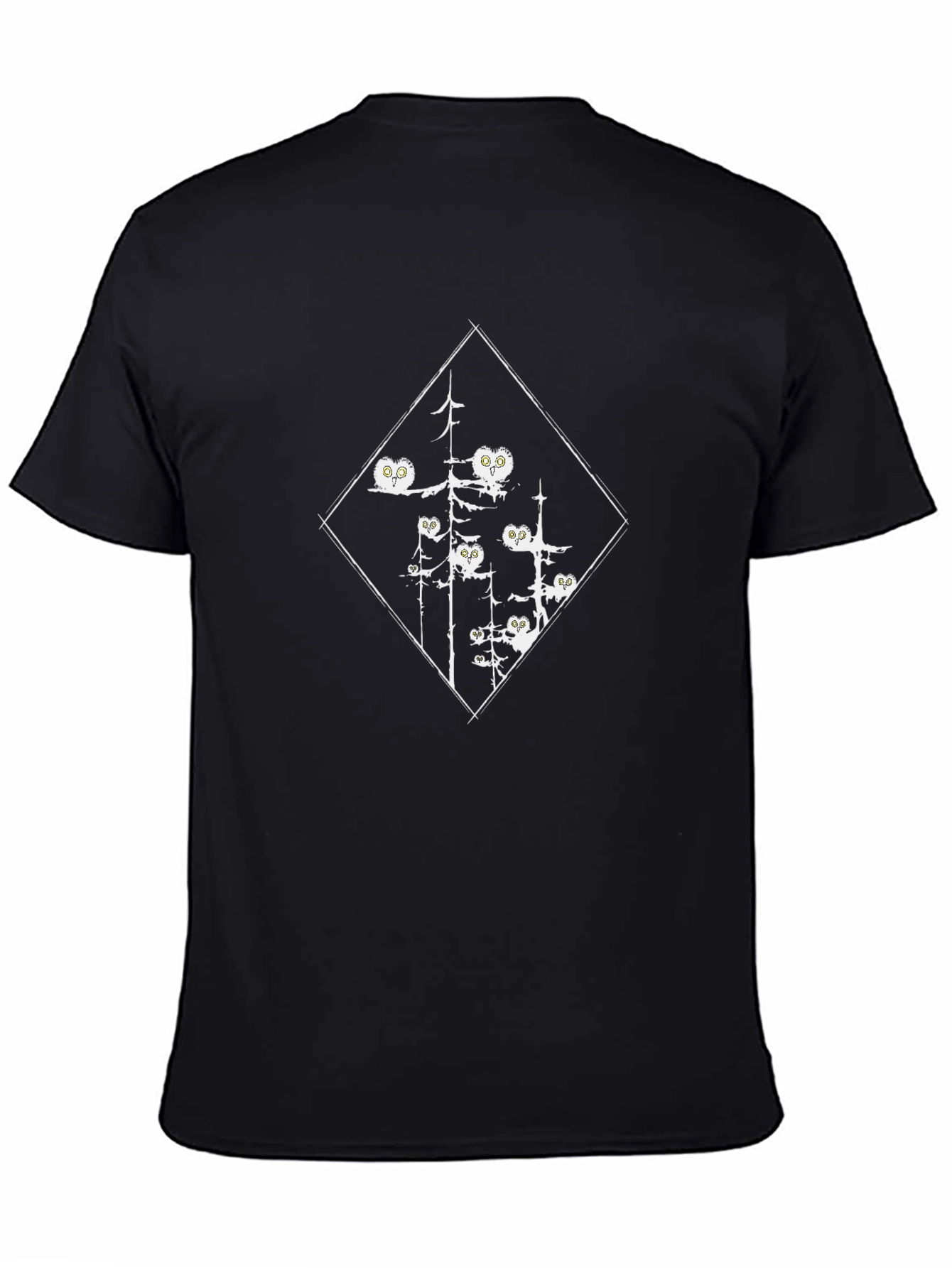 Mens Black Owl Forest Graphic Tee