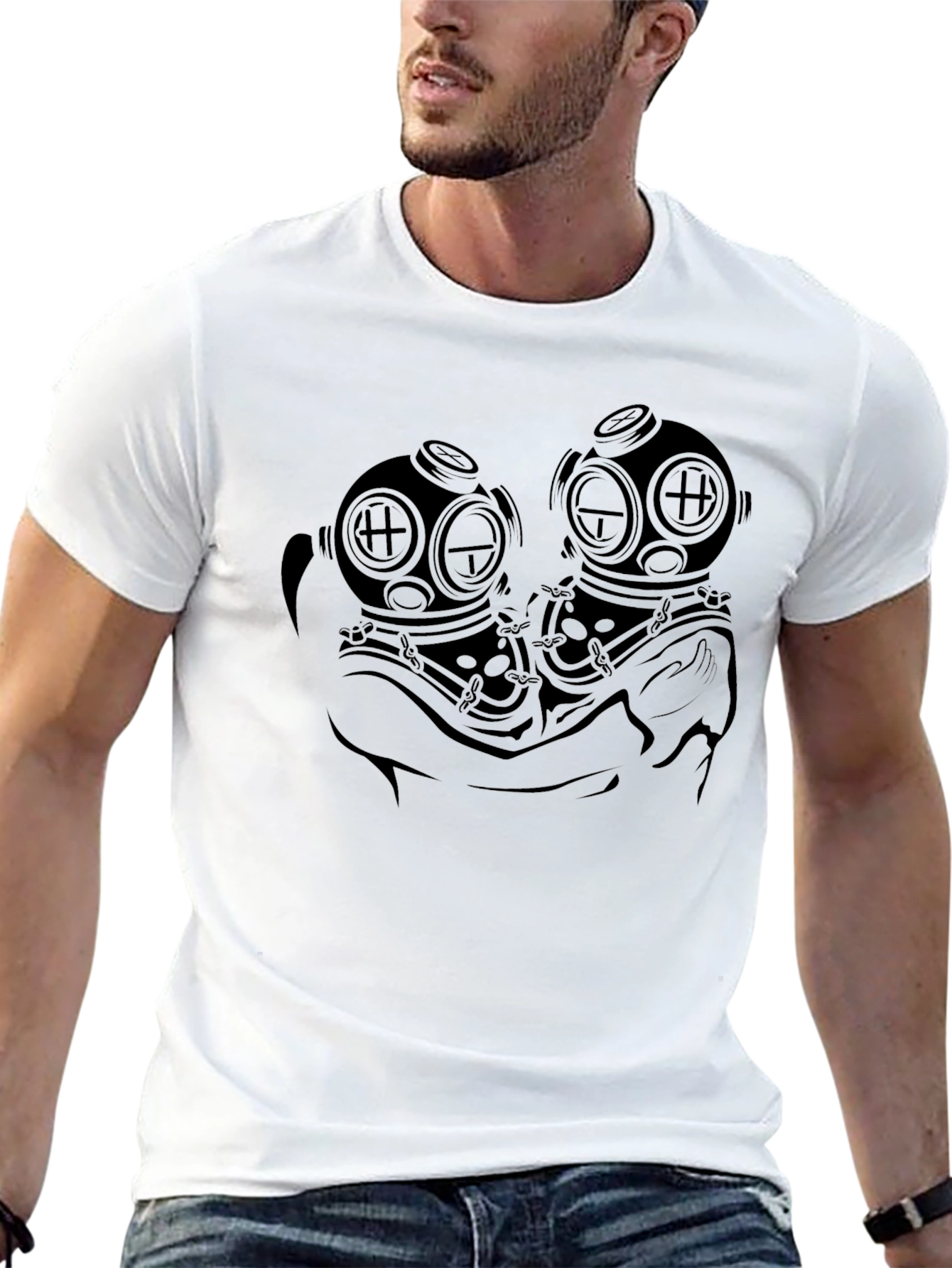 Deep Sea Diver Helmet Graphic Black T-Shirt