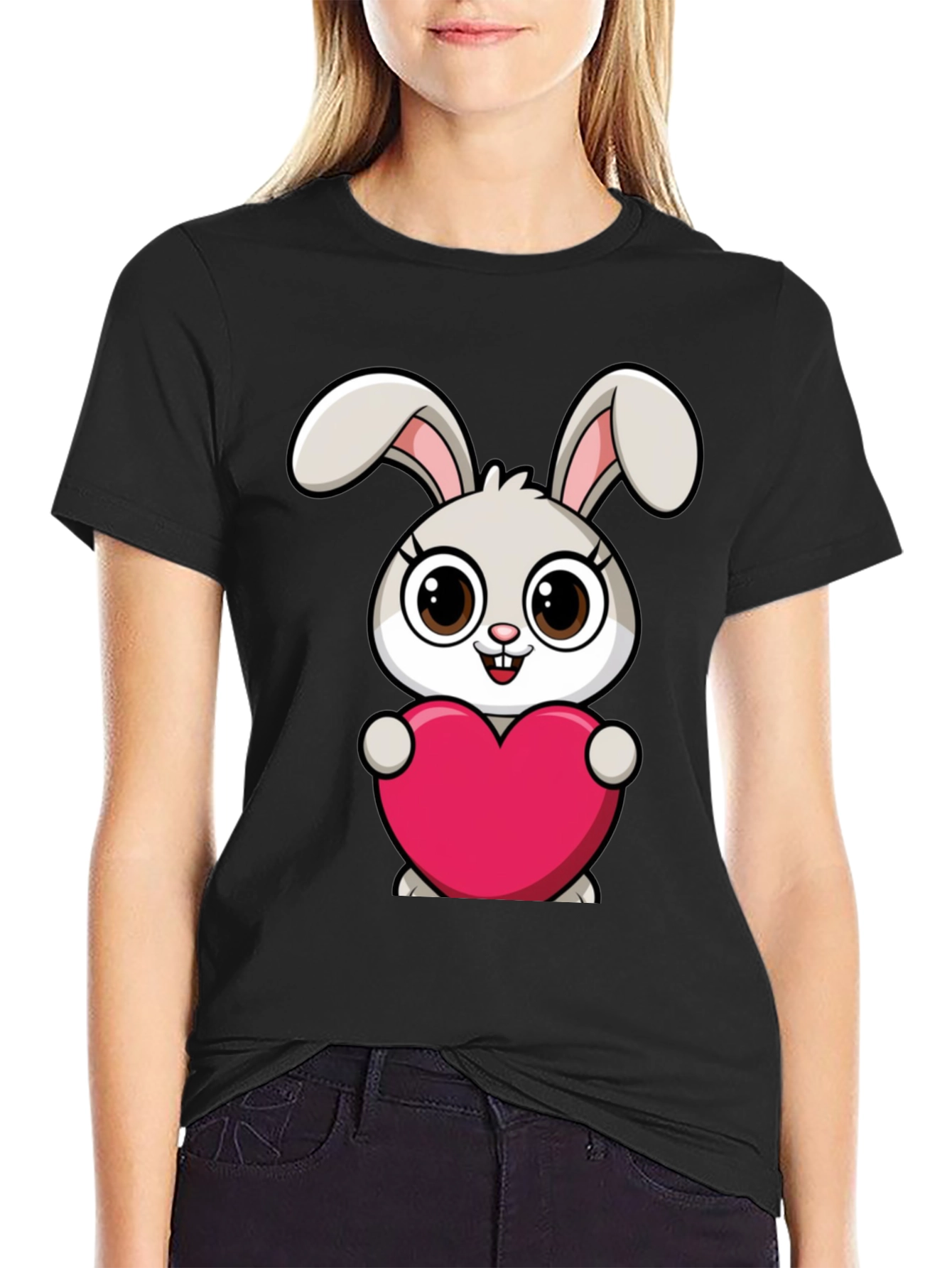 Cute Bunny Heart Graphic T-Shirt