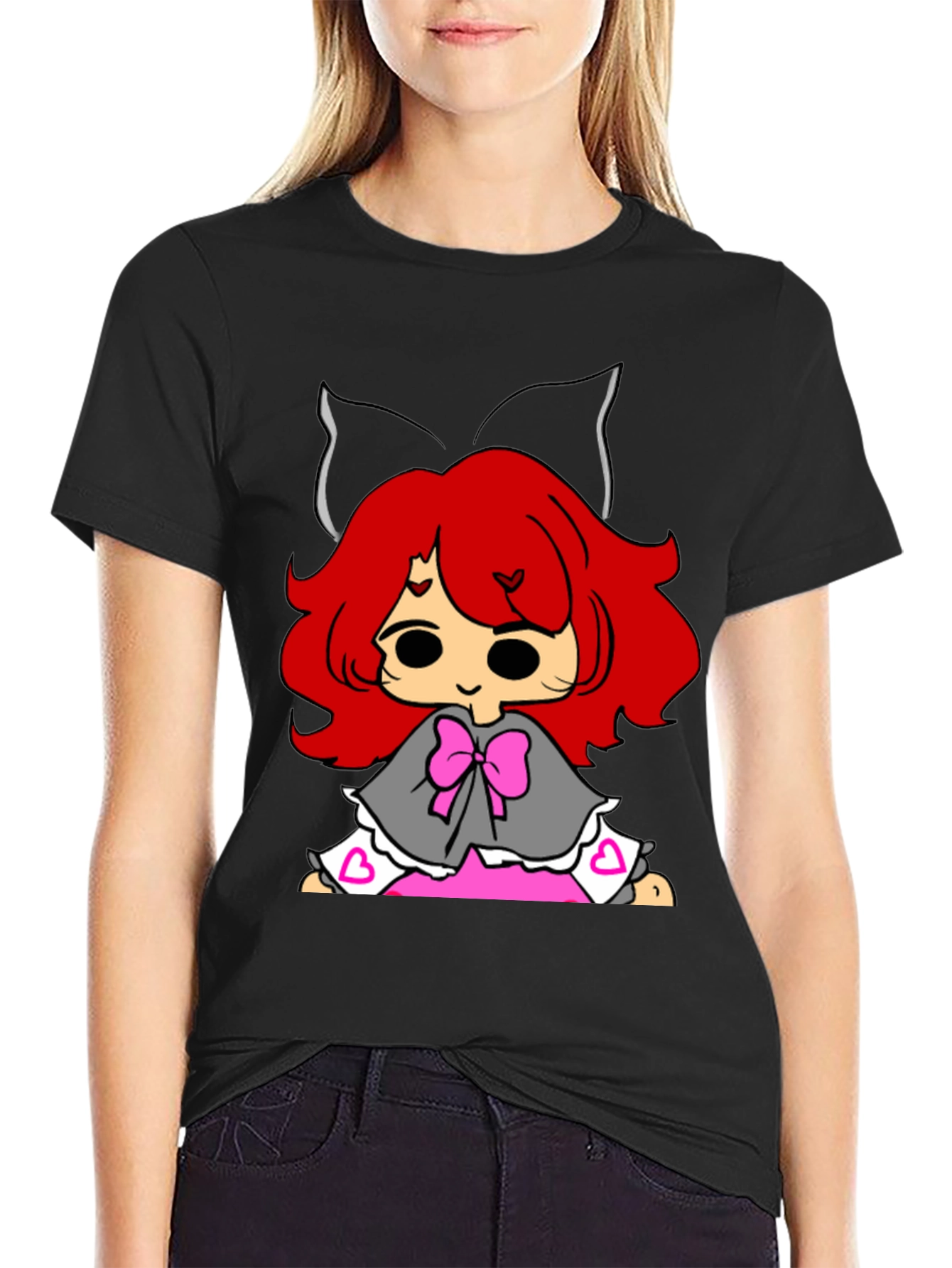 Cute Anime Girl Black T-Shirt