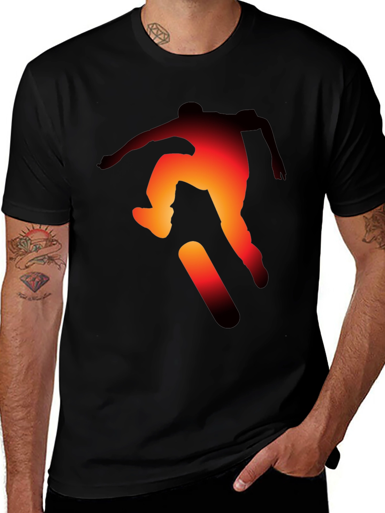 Skateboarder Silhouette Graphic Tee - Black Cotton