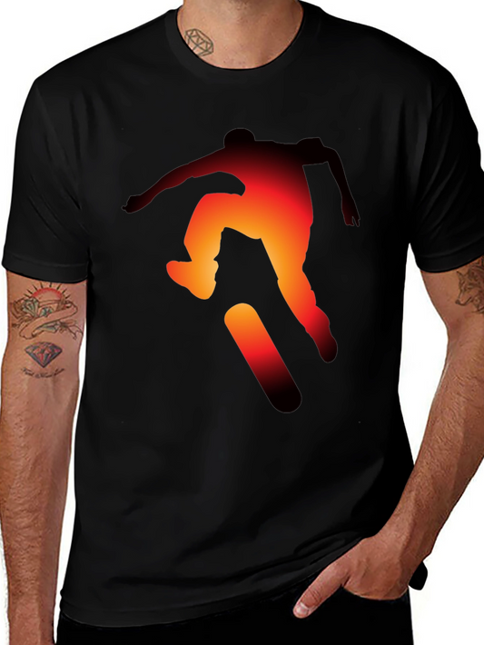 Skateboarder Silhouette Graphic Tee - Black Cotton