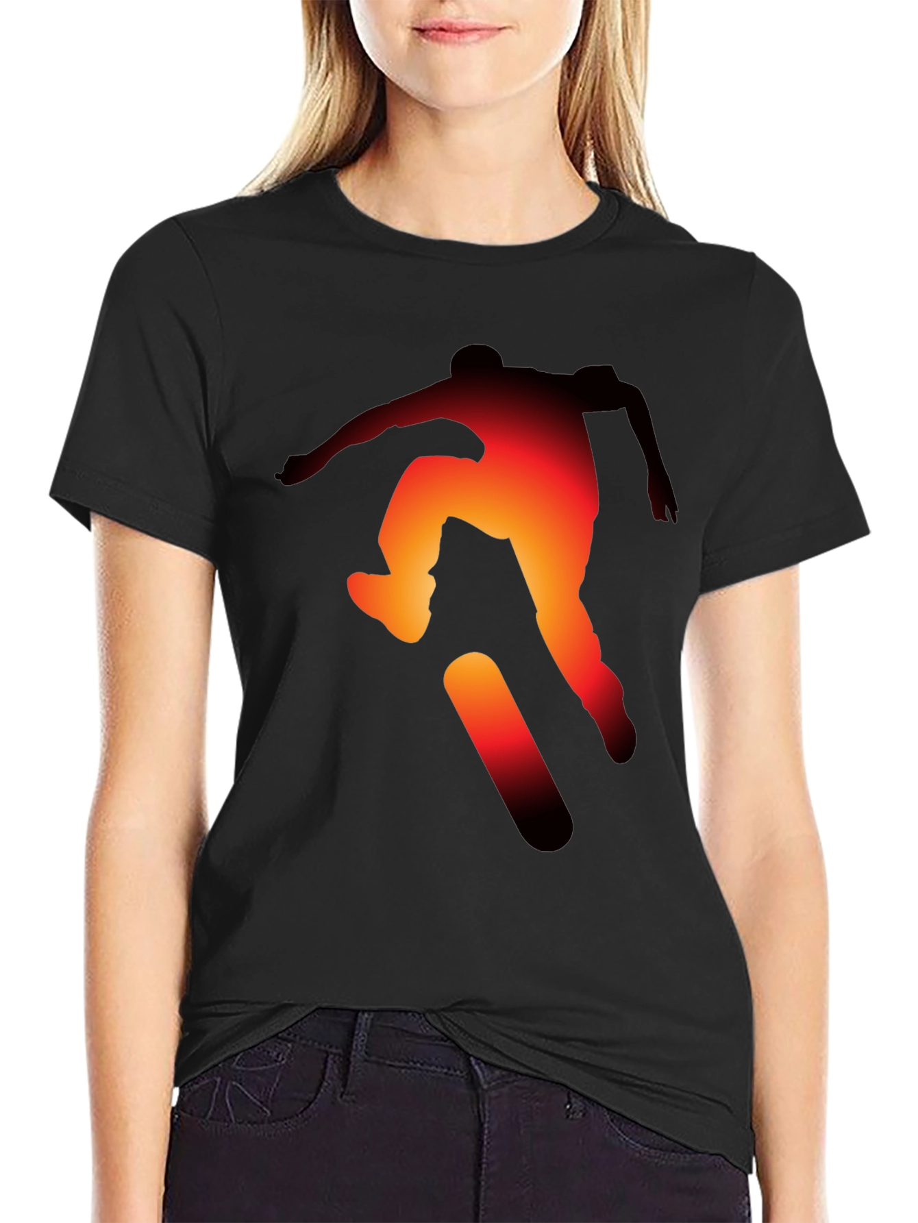 Skateboarder Silhouette Graphic Tee - Black Cotton