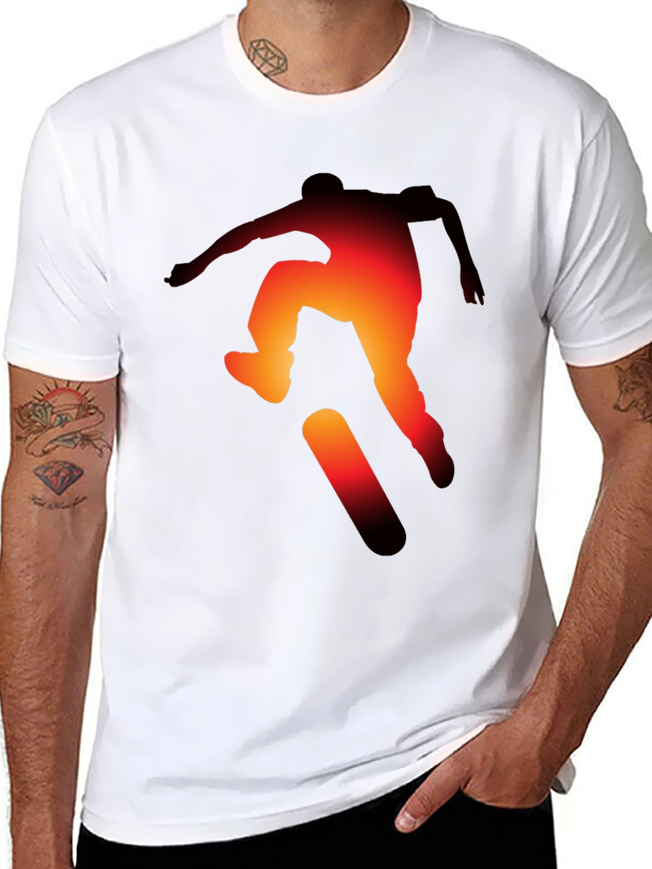 Skateboarder Silhouette Graphic Tee - Black Cotton