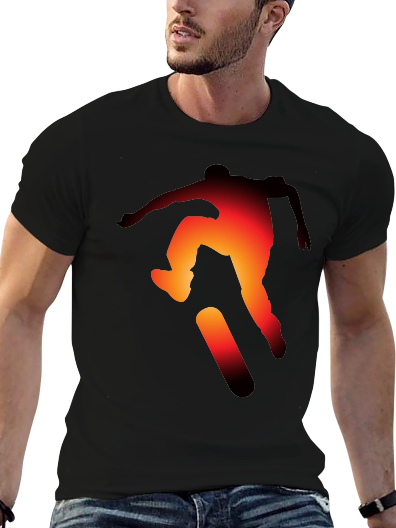 Skateboarder Silhouette Graphic Tee - Black Cotton