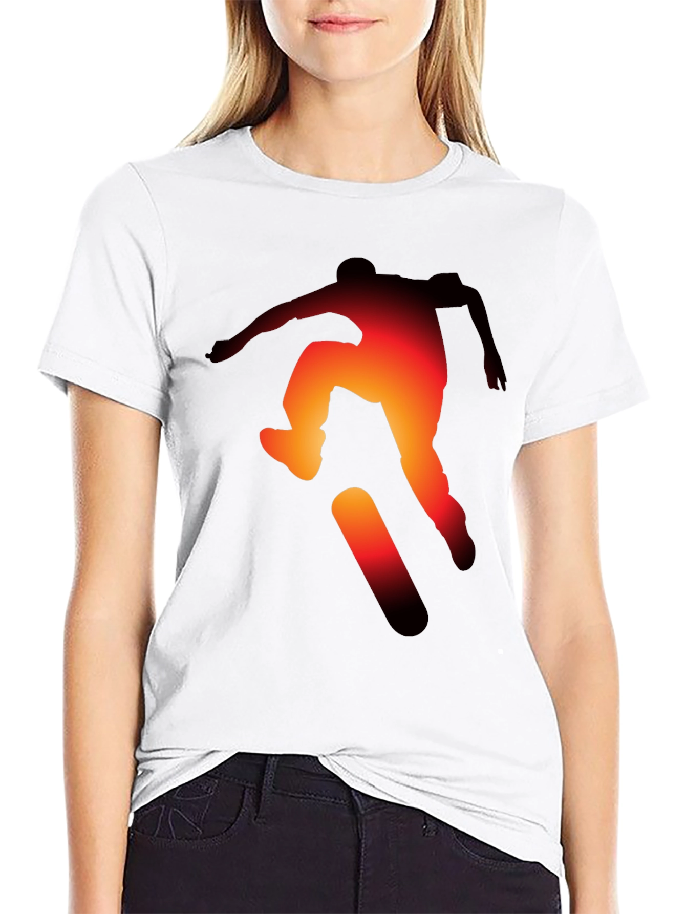Skateboarder Silhouette Graphic Tee - Black Cotton
