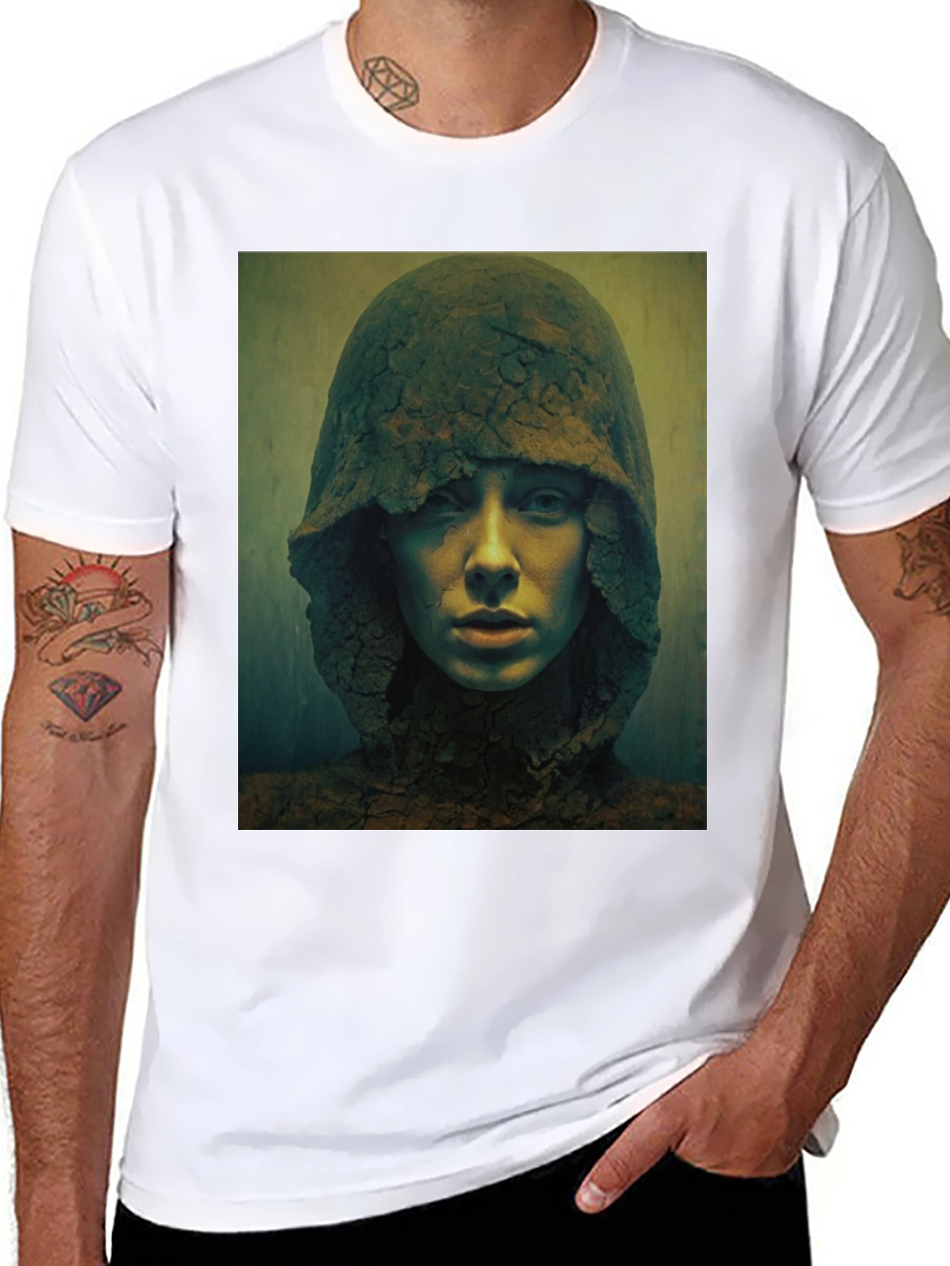 Hooded Figure Graphic Print Black T-Shirt