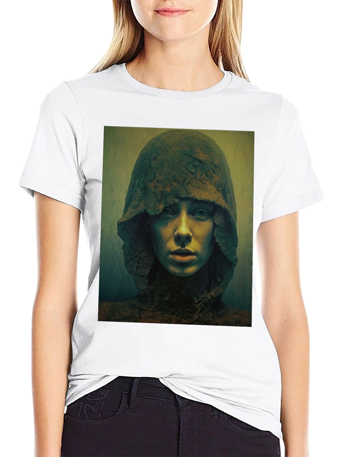 Hooded Figure Graphic Print Black T-Shirt