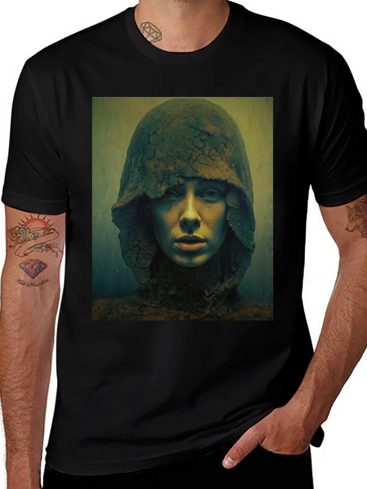 Hooded Figure Graphic Print Black T-Shirt