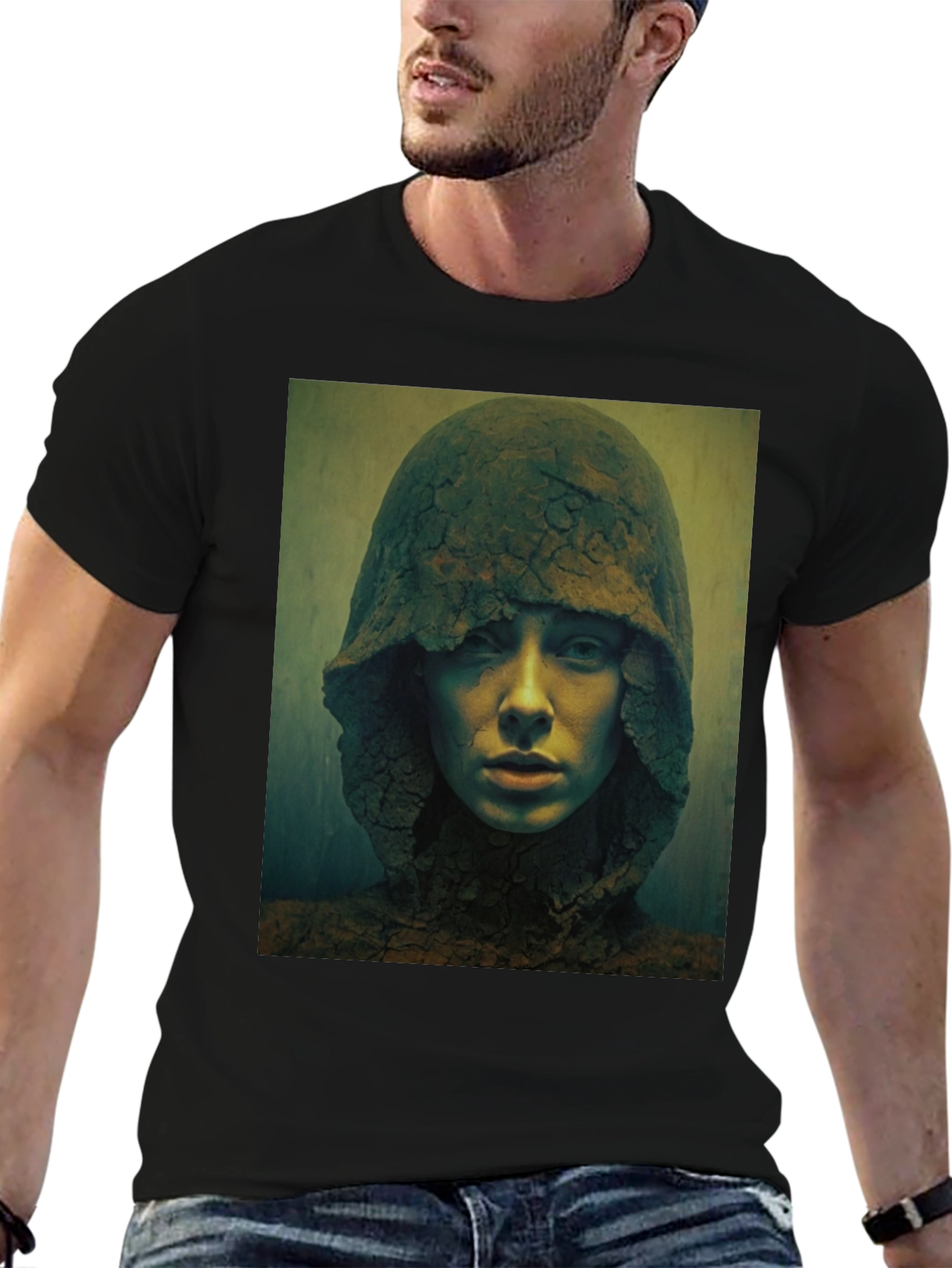 Hooded Figure Graphic Print Black T-Shirt