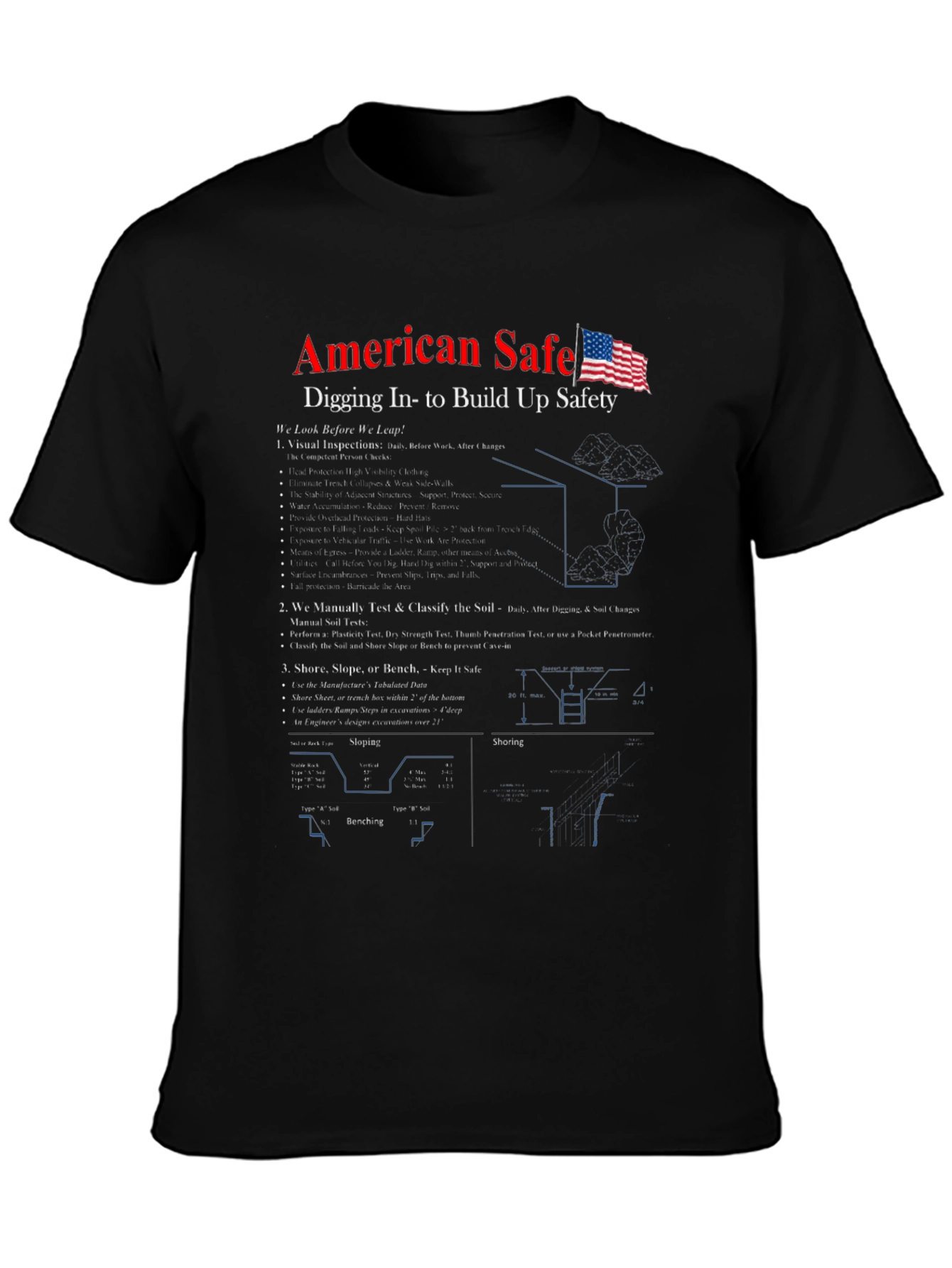American Safe Digging Safety Rules Black T-Shirt