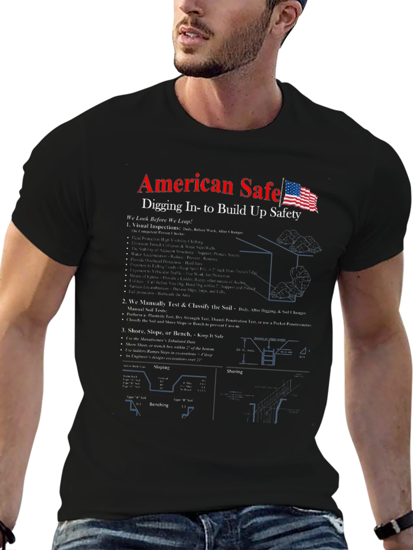 American Safe Digging Safety Rules Black T-Shirt