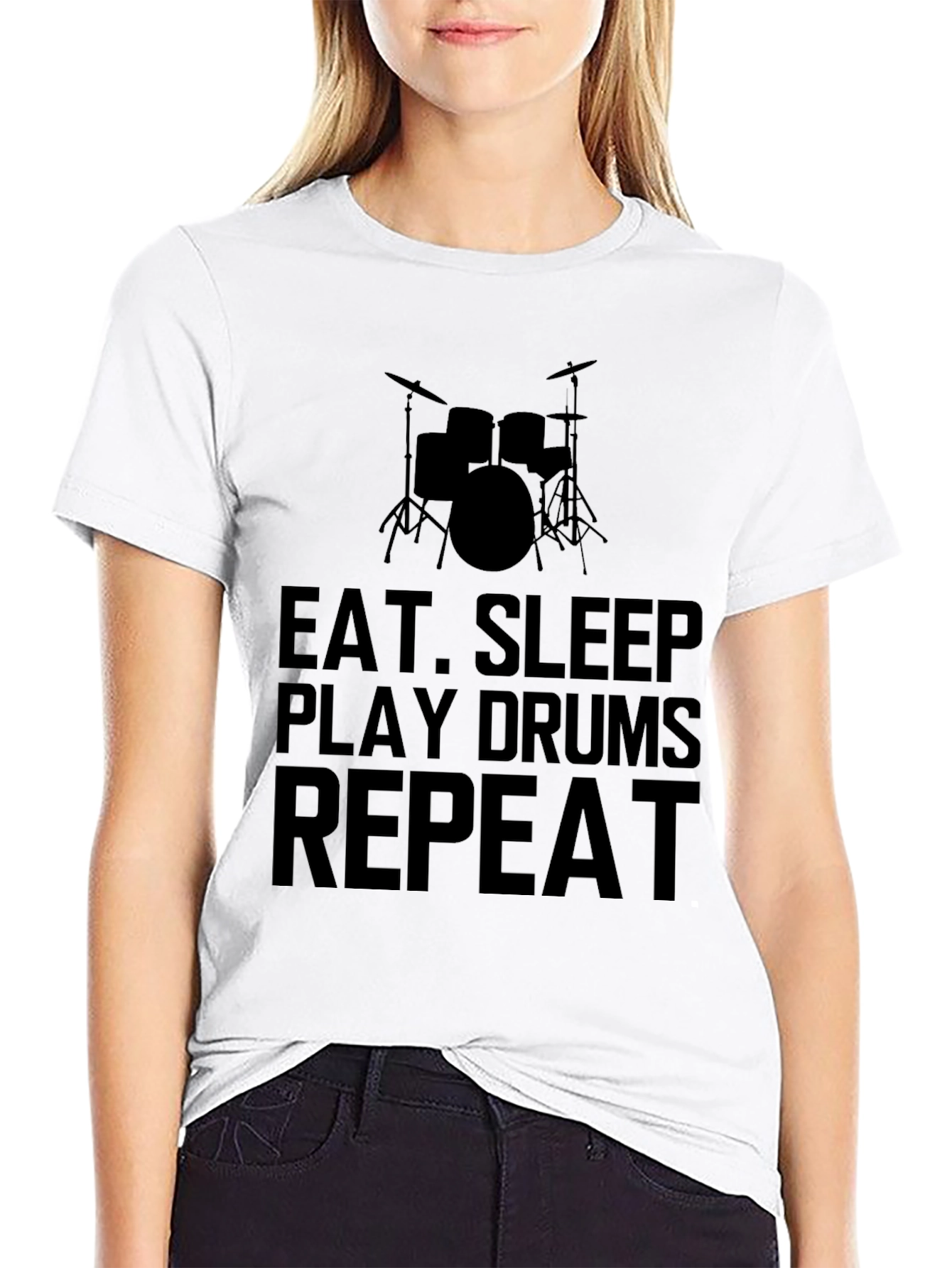 Eat Sleep Play Drums Repeat Black T-Shirt