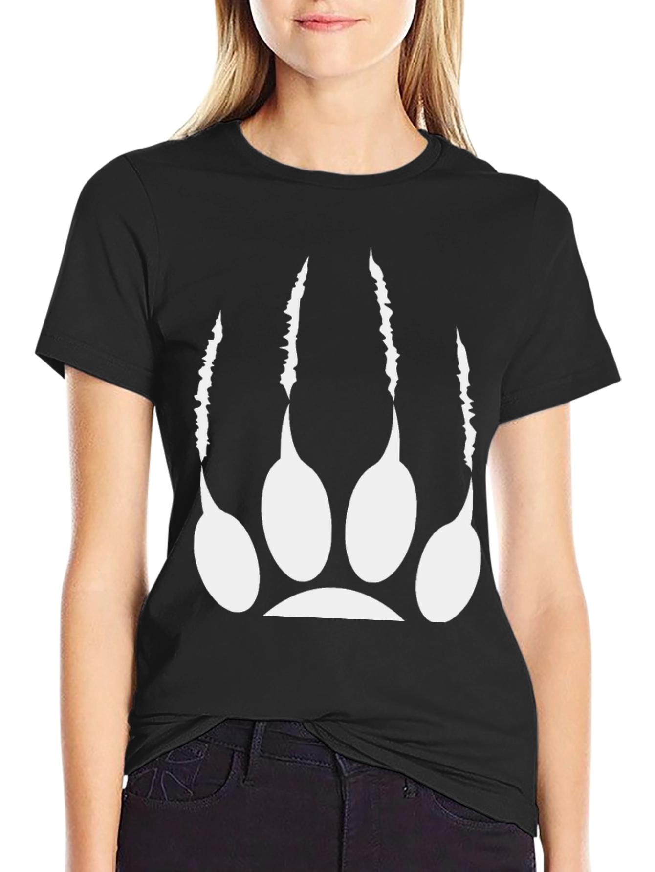 Black Tee with White Bear Claw Graphic