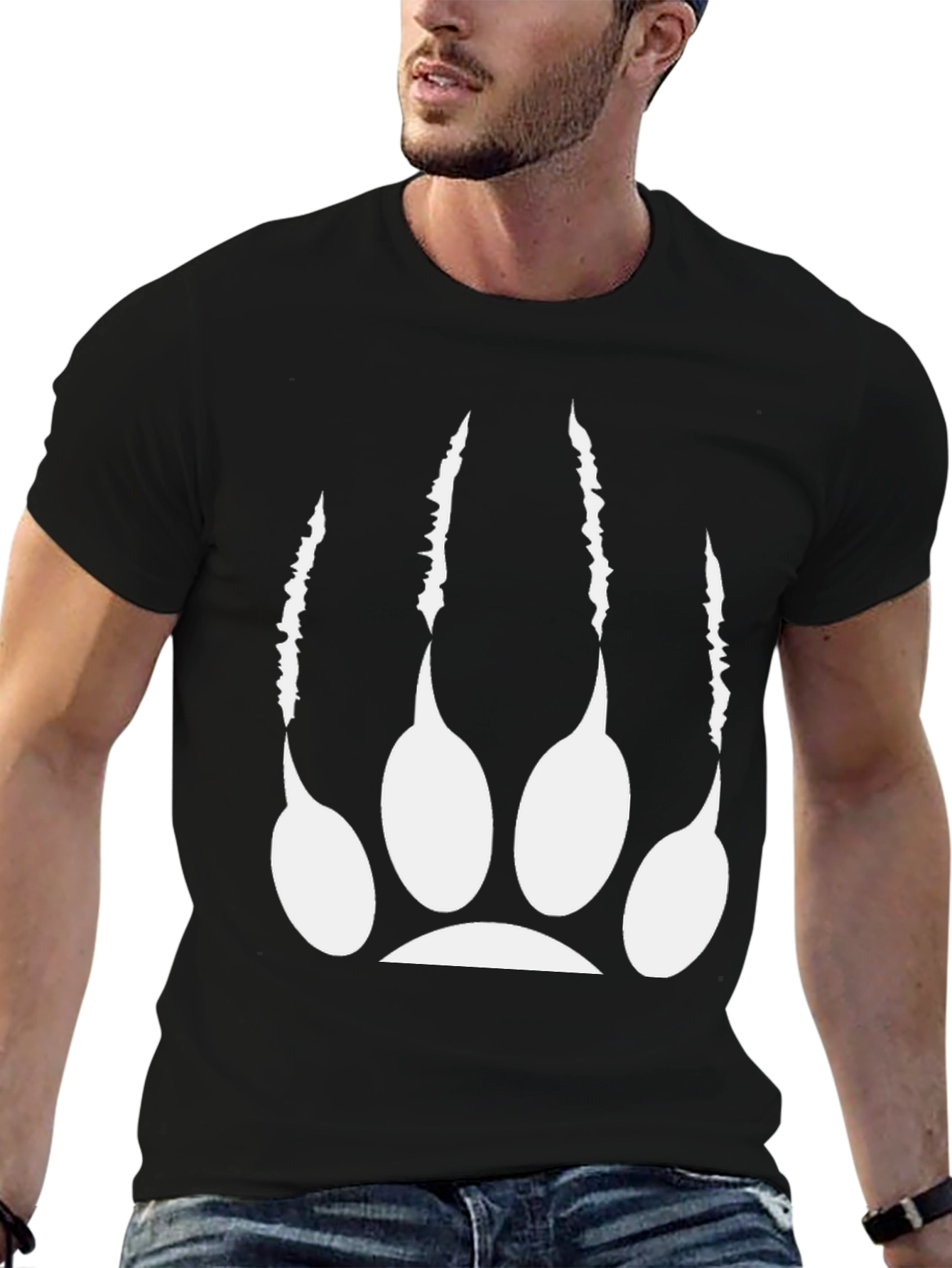 Black Tee with White Bear Claw Graphic