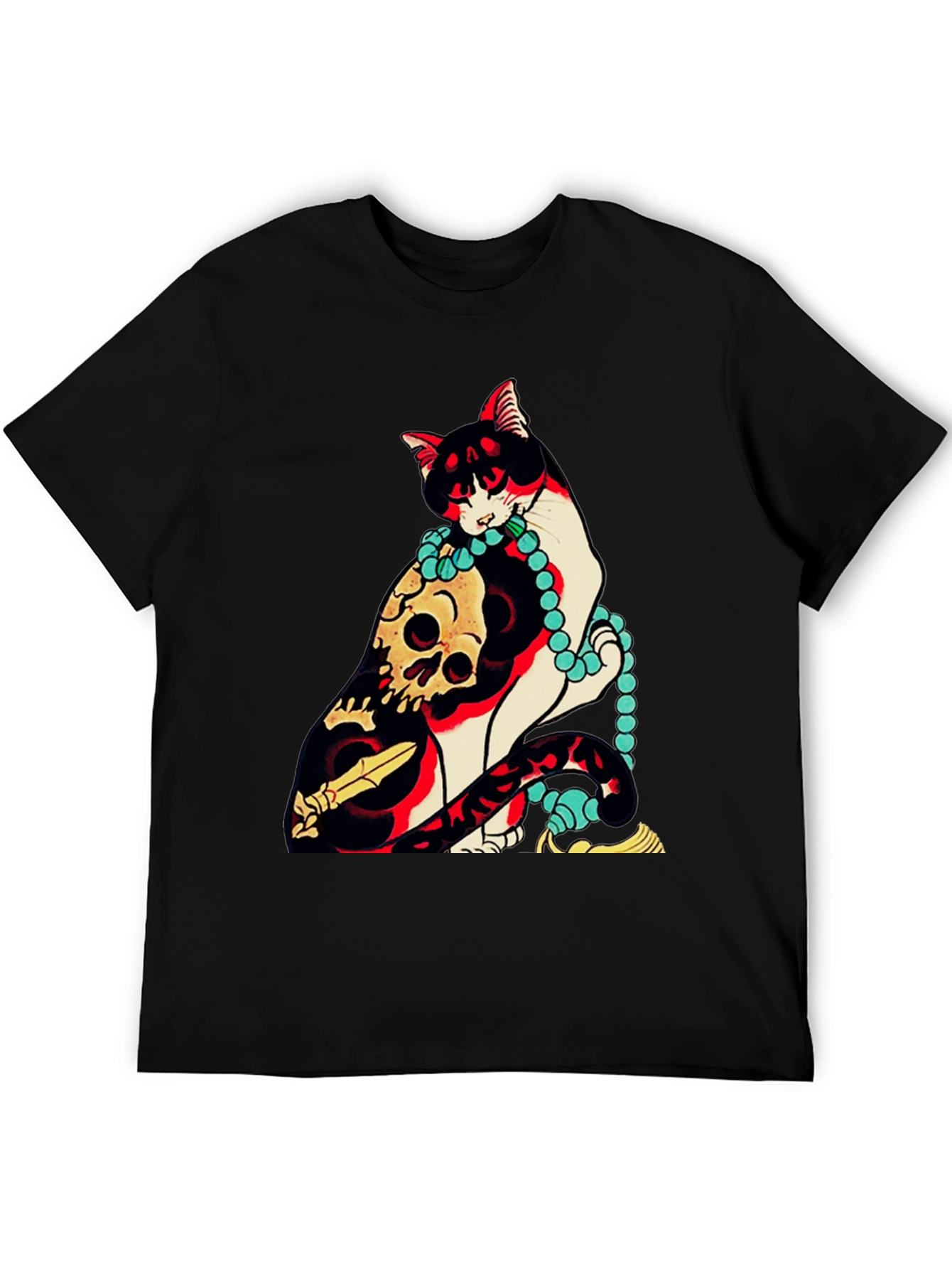 Cat & Skull Graphic Tee - Unique Design T-Shirt