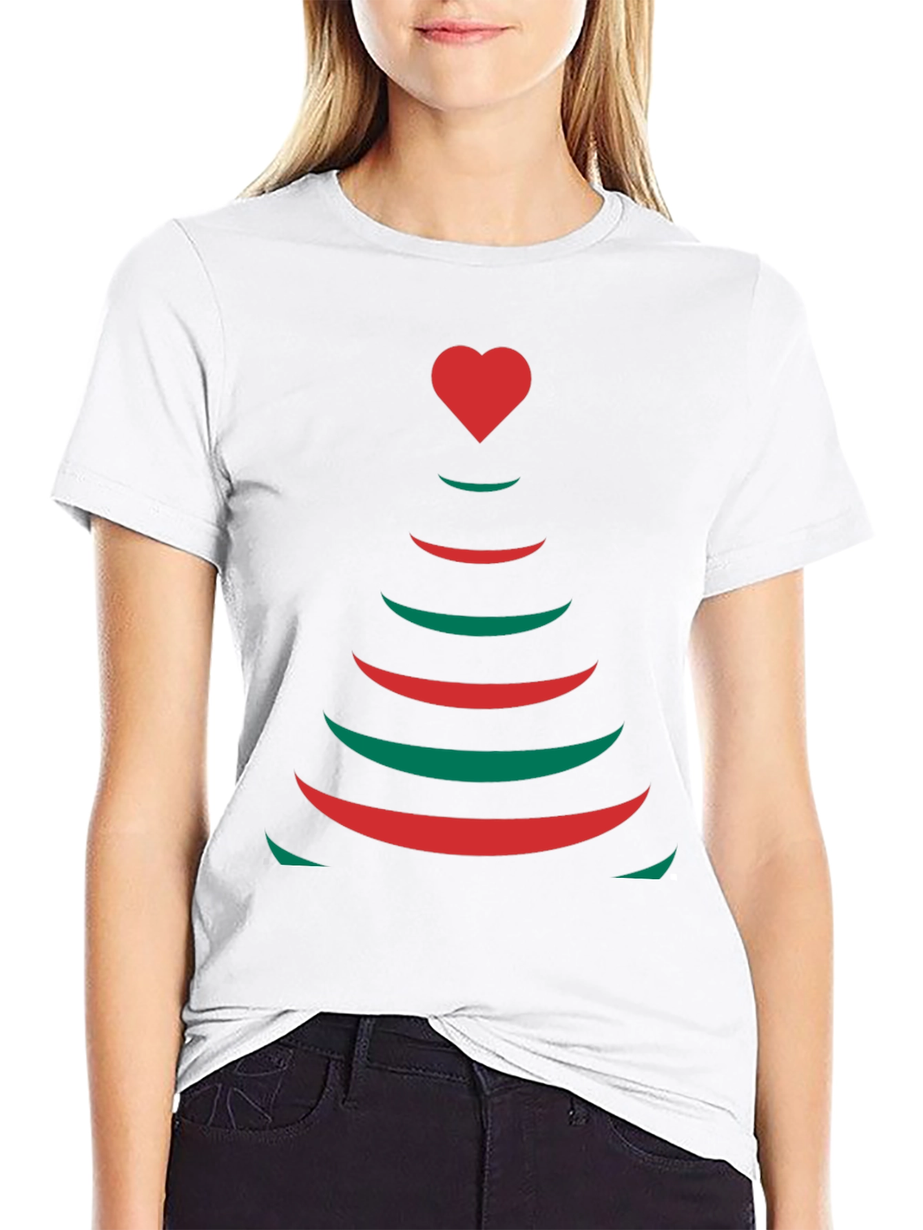 Festive Heart Tree Graphic Tee - Holiday Cheer