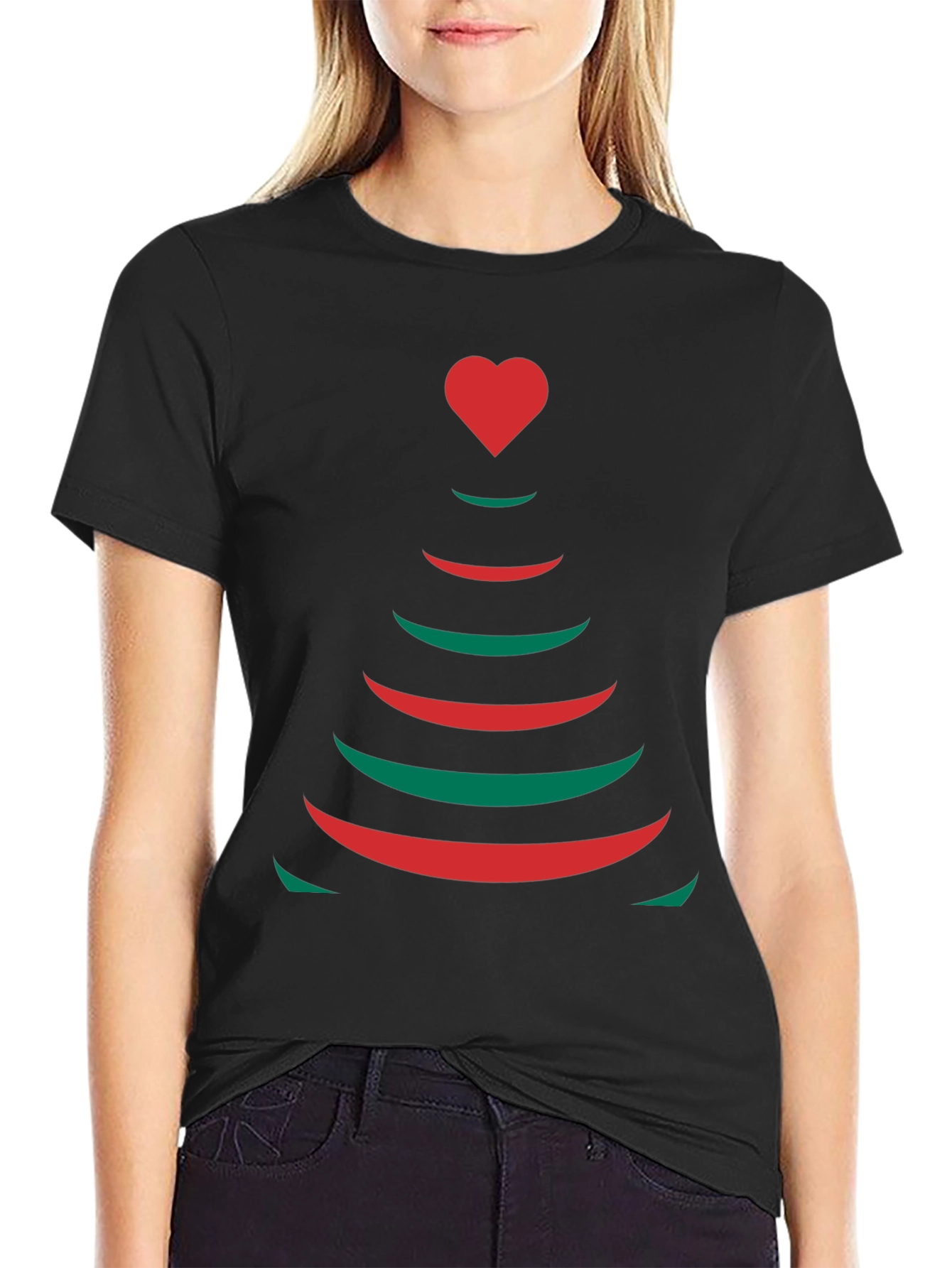 Festive Heart Tree Graphic Tee - Holiday Cheer