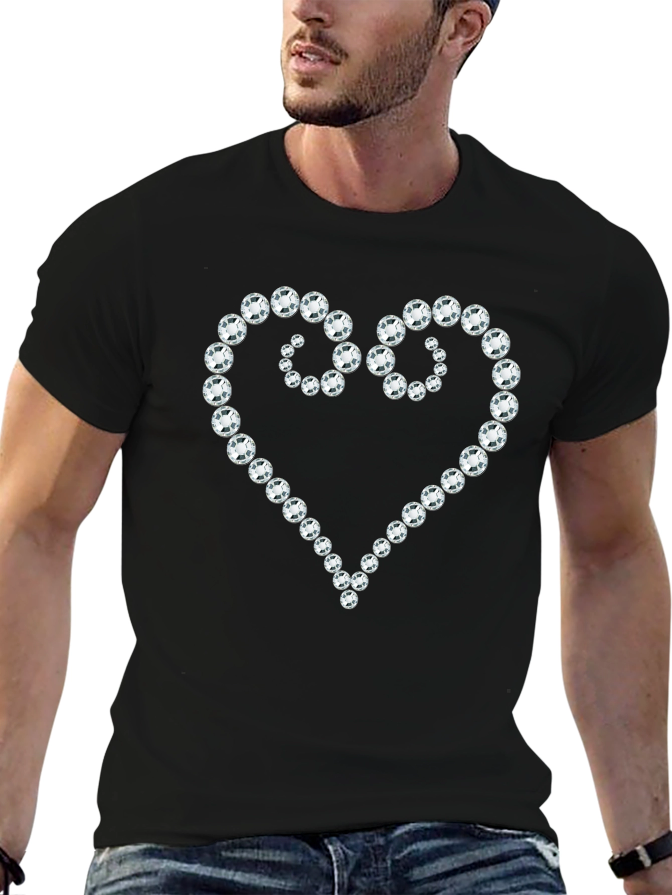 Diamond Heart Graphic Black T-Shirt