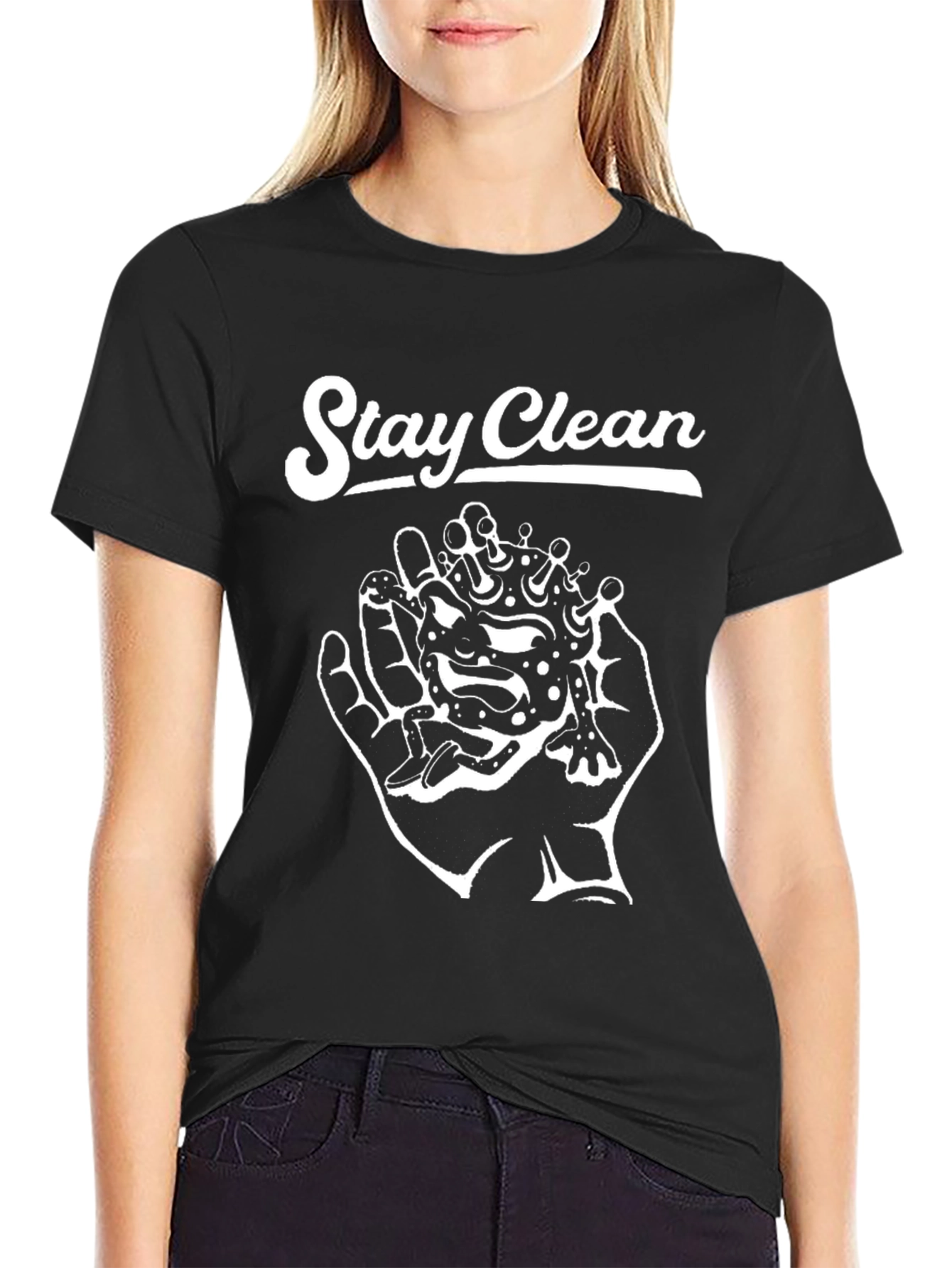 Stay Clean Graphic Tee - Black Cotton T-Shirt