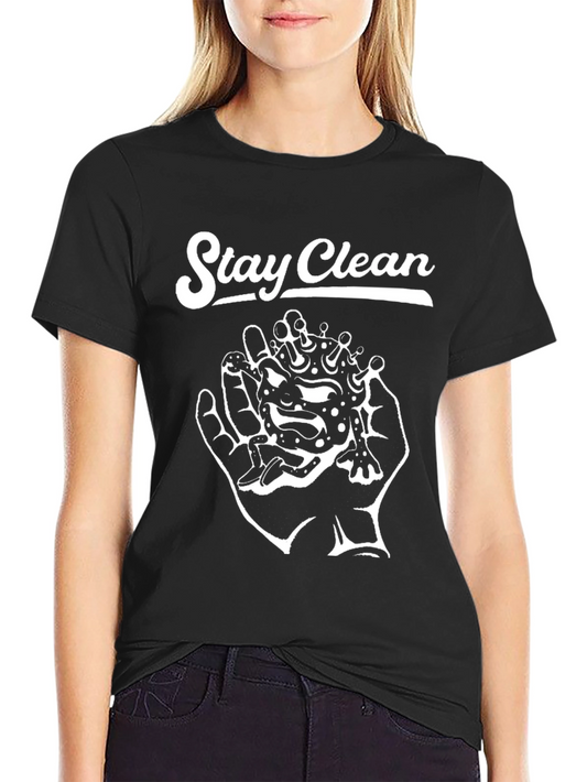 Stay Clean Graphic Tee - Black Cotton T-Shirt