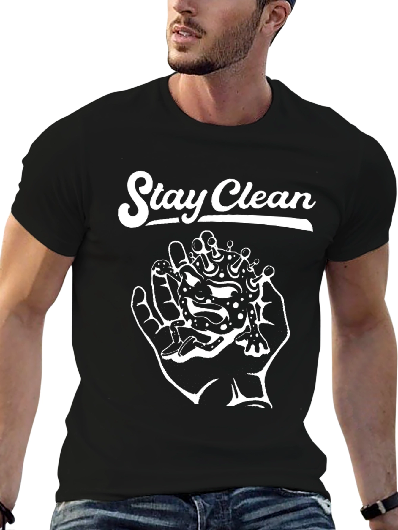 Stay Clean Graphic Tee - Black Cotton T-Shirt