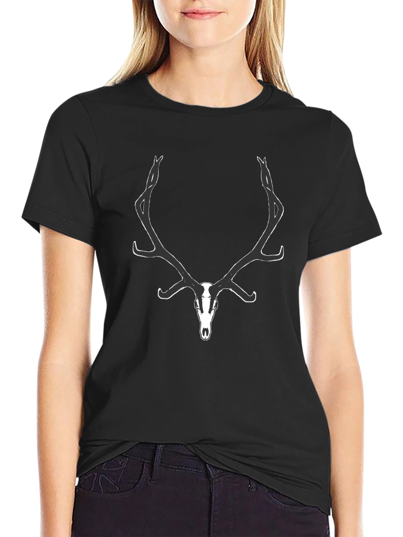Mens Black Deer Skull Graphic Tee