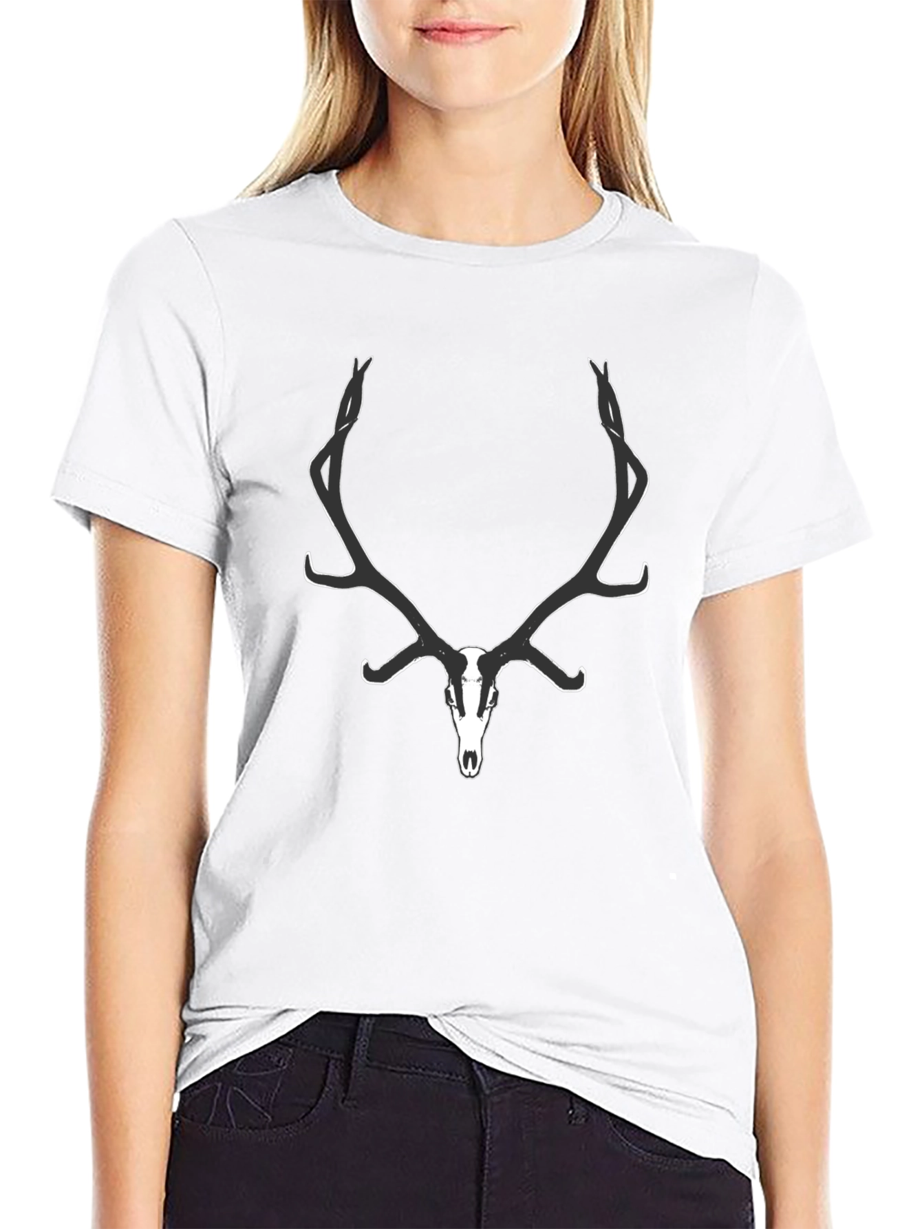 Mens Black Deer Skull Graphic Tee
