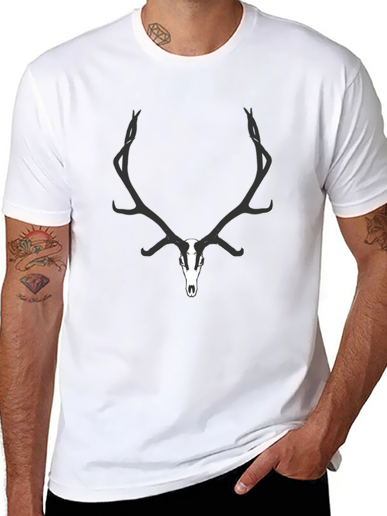 Mens Black Deer Skull Graphic Tee