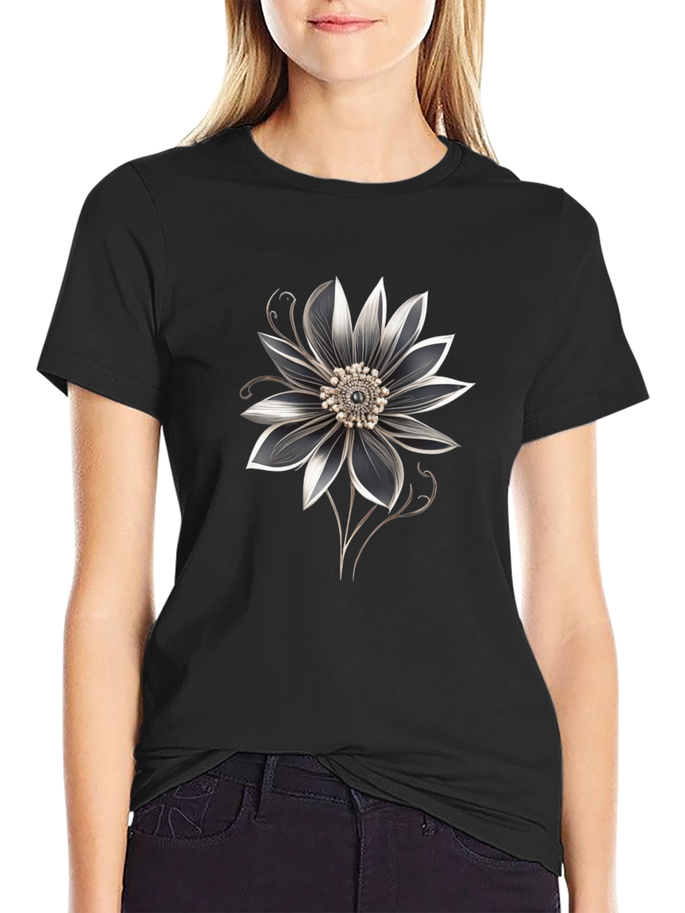 Floral Graphic Black T-Shirt