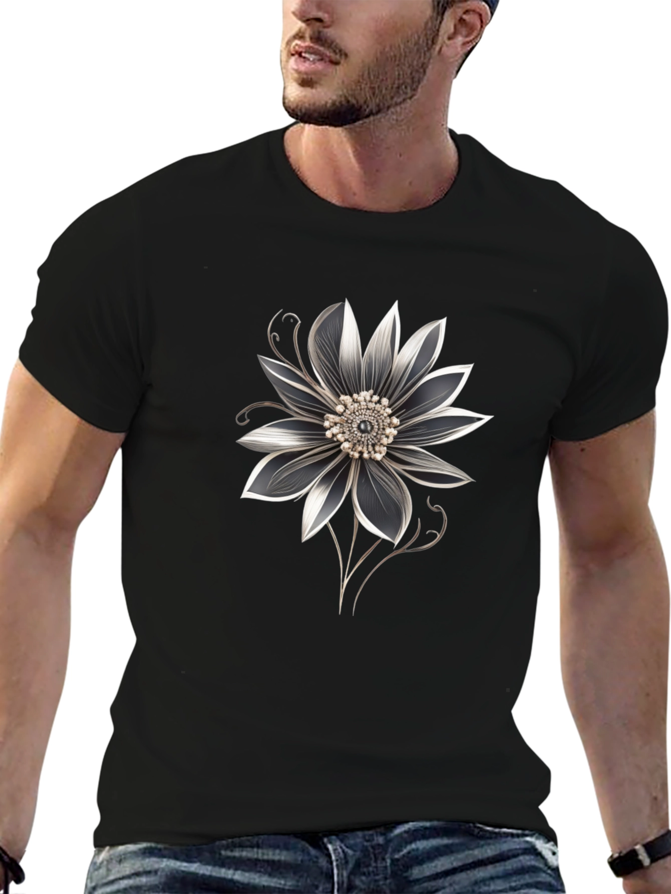 Floral Graphic Black T-Shirt