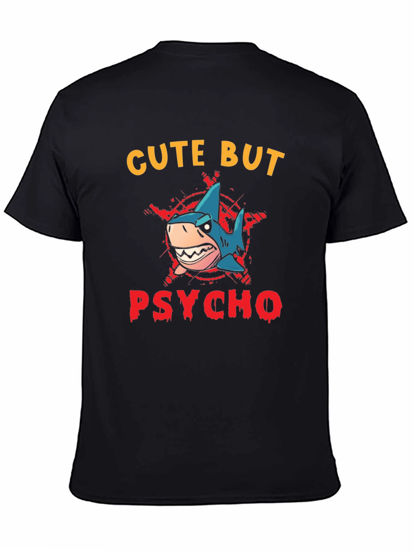 Cute But Psycho Shark Graphic Print T-Shirt - Black