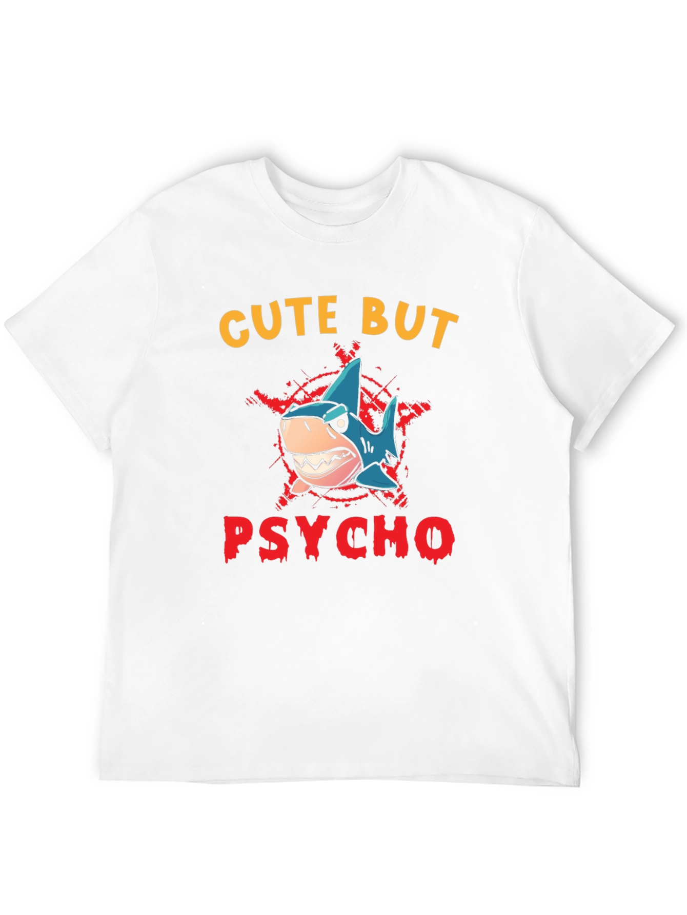 Cute But Psycho Shark Graphic Print T-Shirt - Black