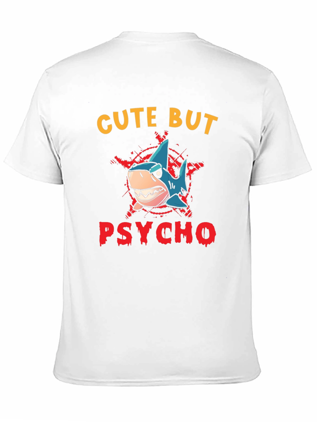 Cute But Psycho Shark Graphic Print T-Shirt - Black