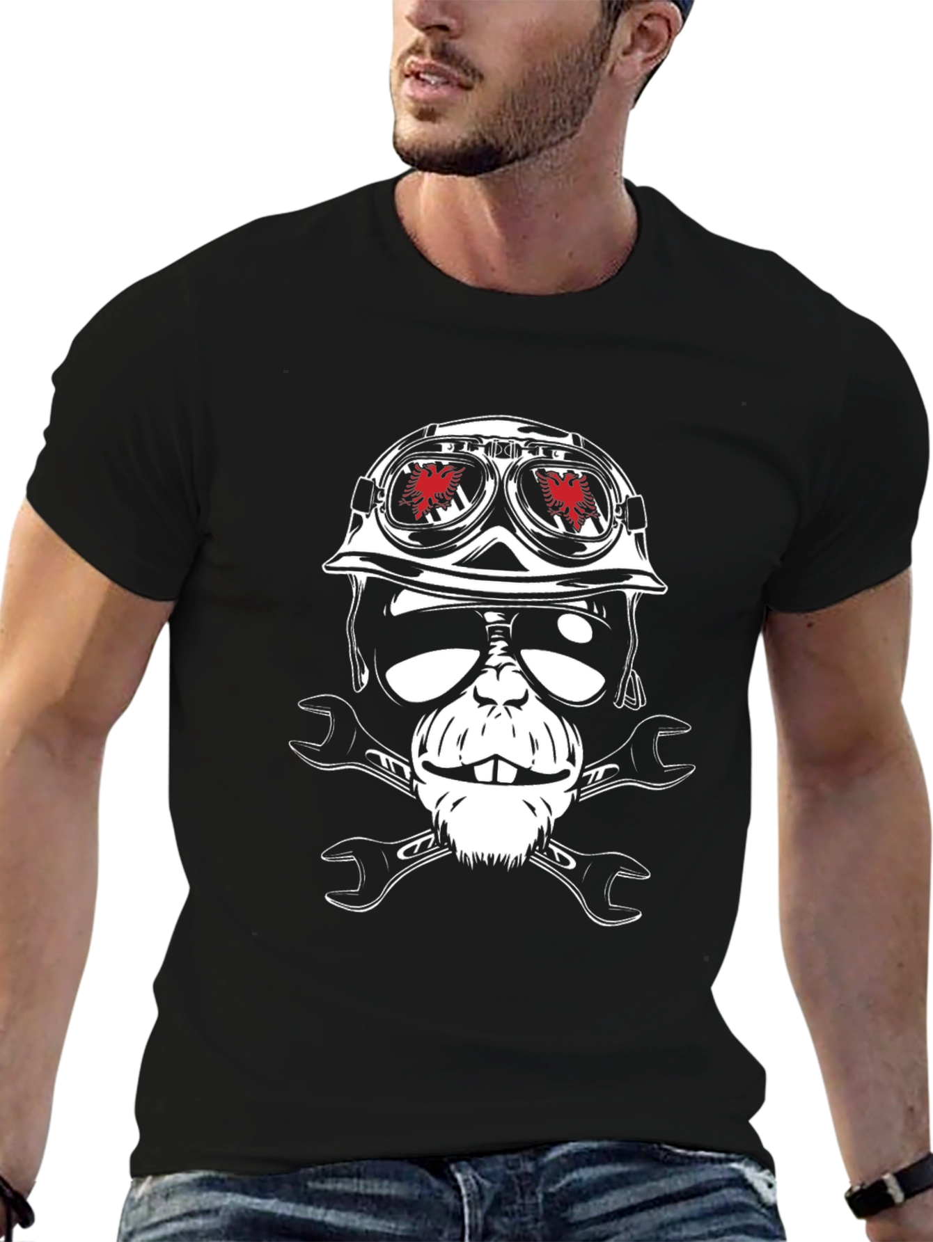 Skull Monkey Wrench Biker Graphic Tee
