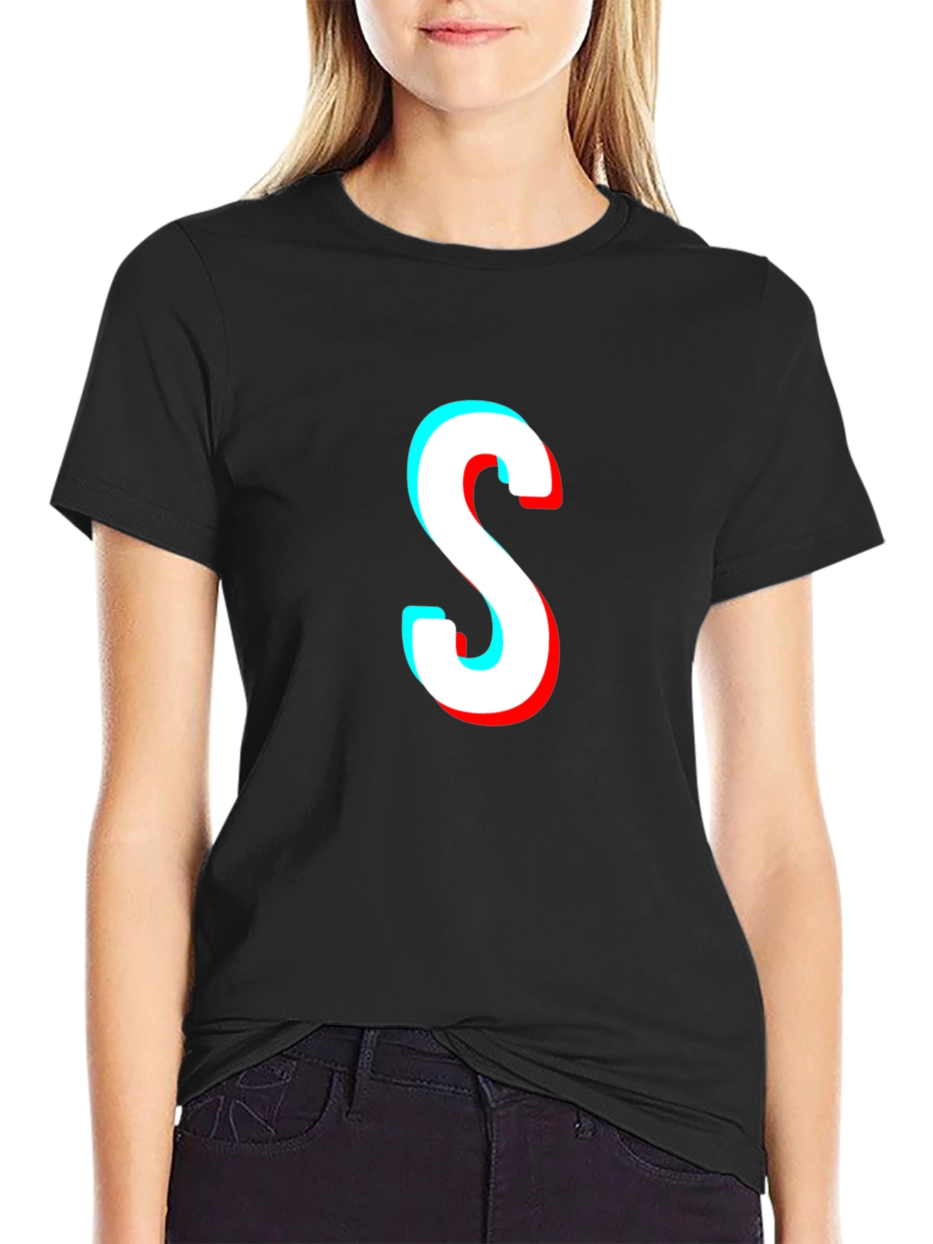 Trendy Black T-Shirt with 3D S Graphic