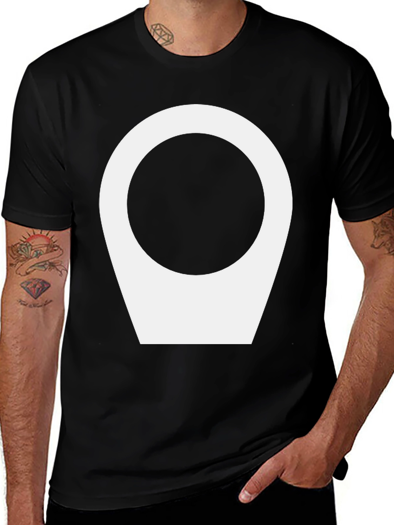 Modern Black Tee with Abstract White Location Icon