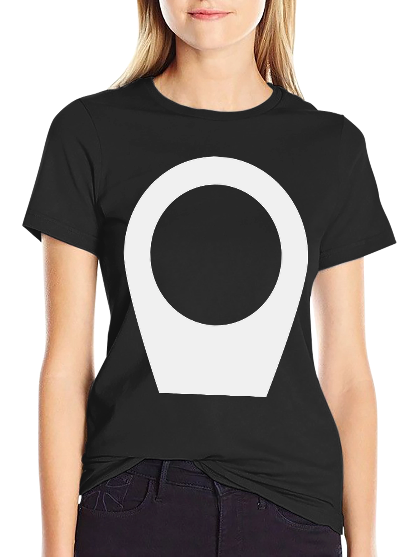 Modern Black Tee with Abstract White Location Icon