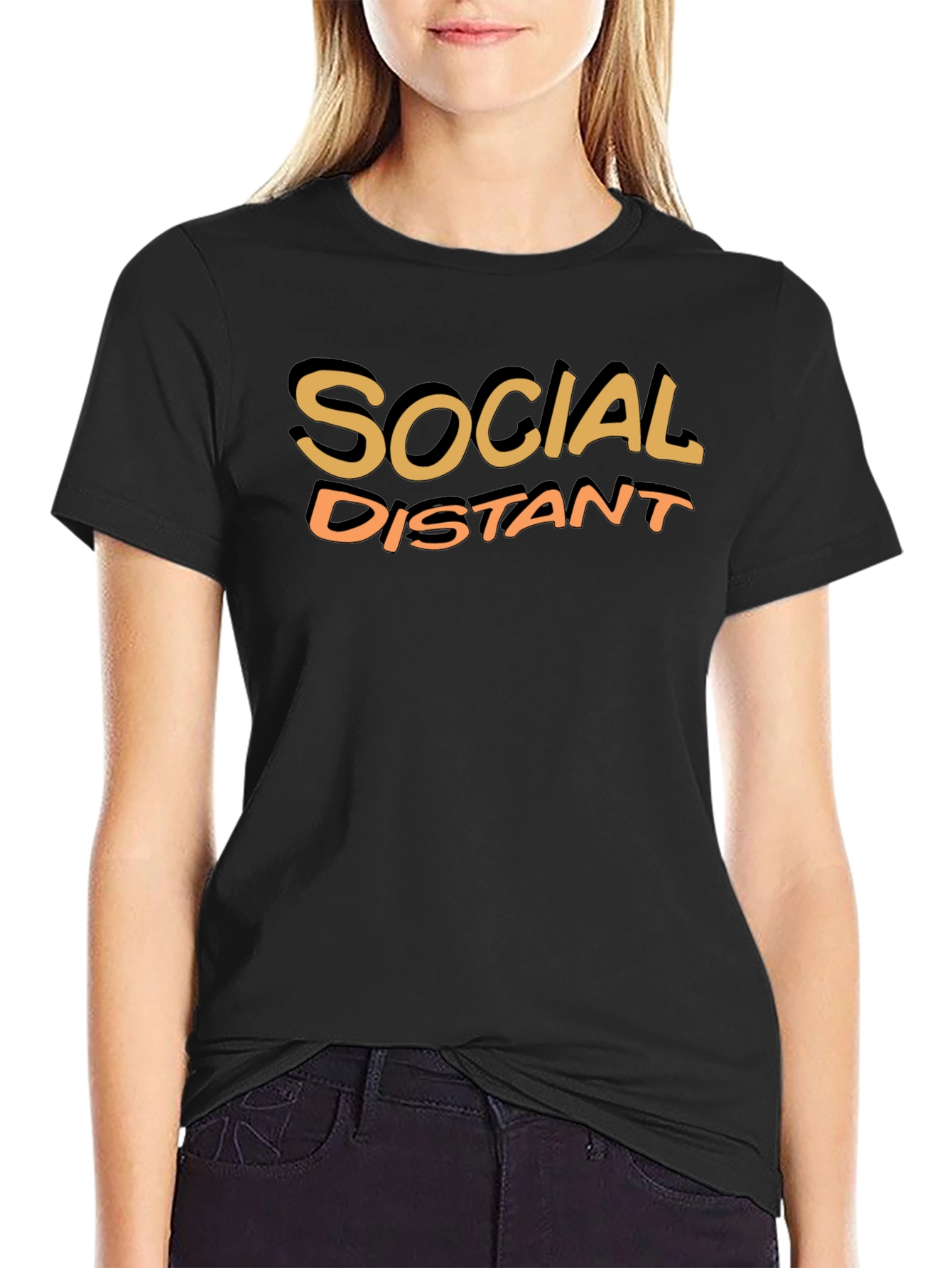 Social Distant Crew Neck T-Shirt - Black