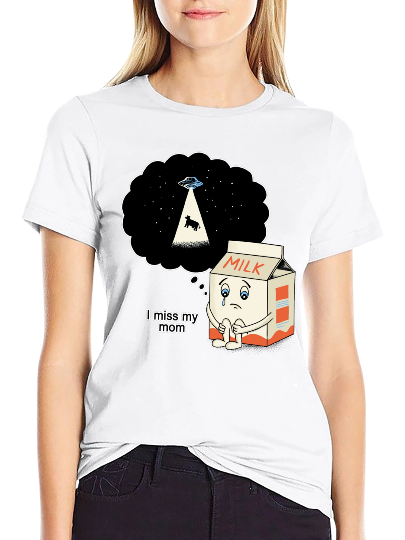 Sad Milk Cartoon Graphic T-Shirt