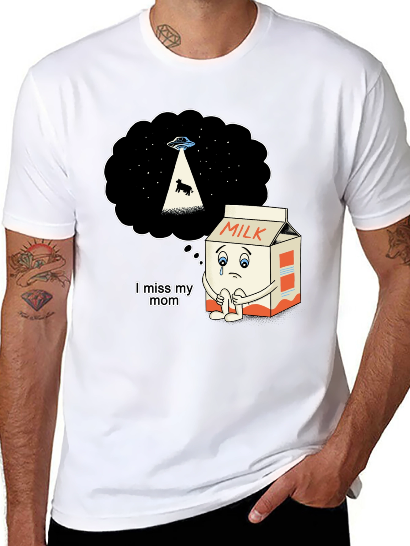 Sad Milk Cartoon Graphic T-Shirt