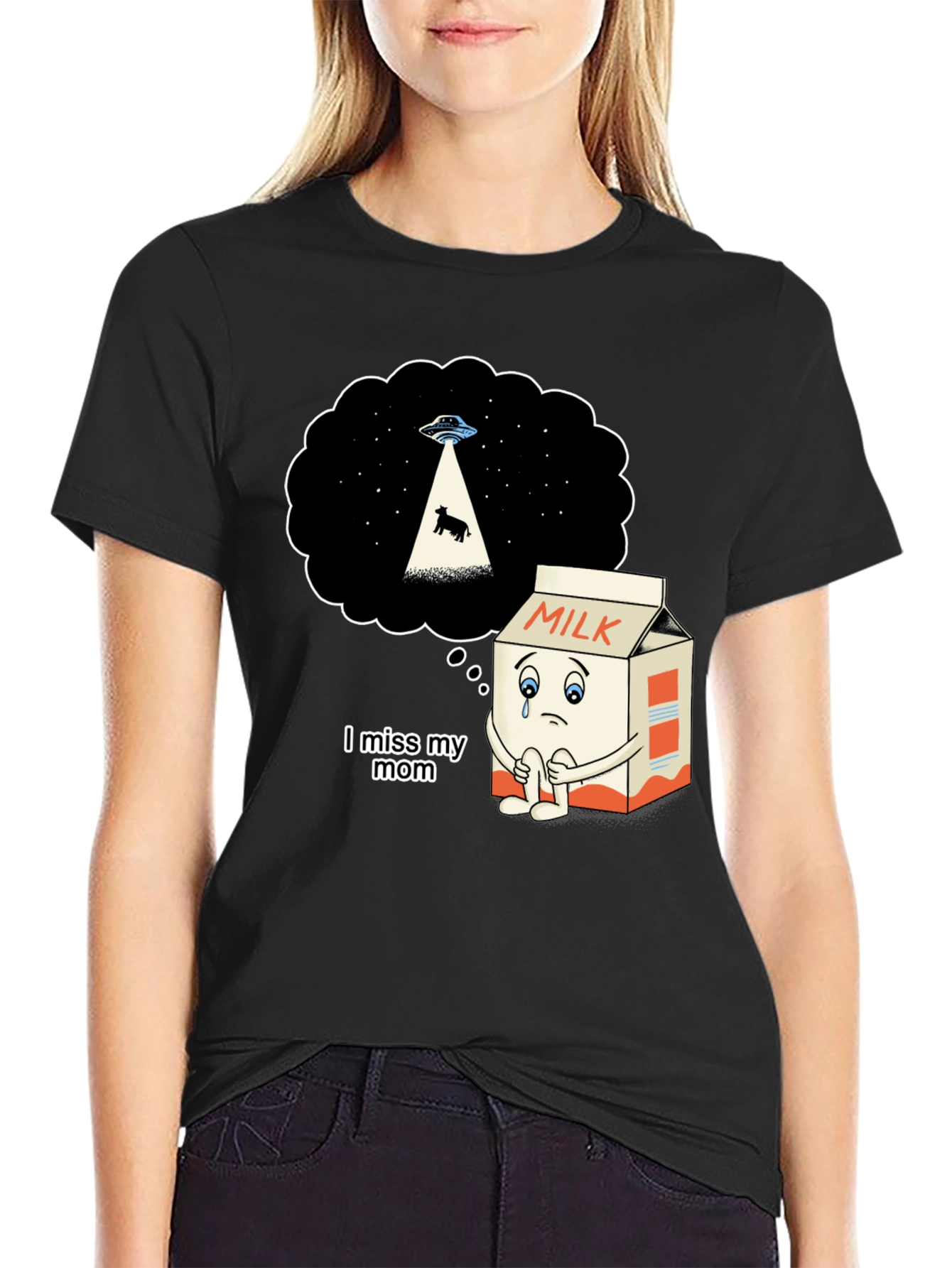 Sad Milk Cartoon Graphic T-Shirt