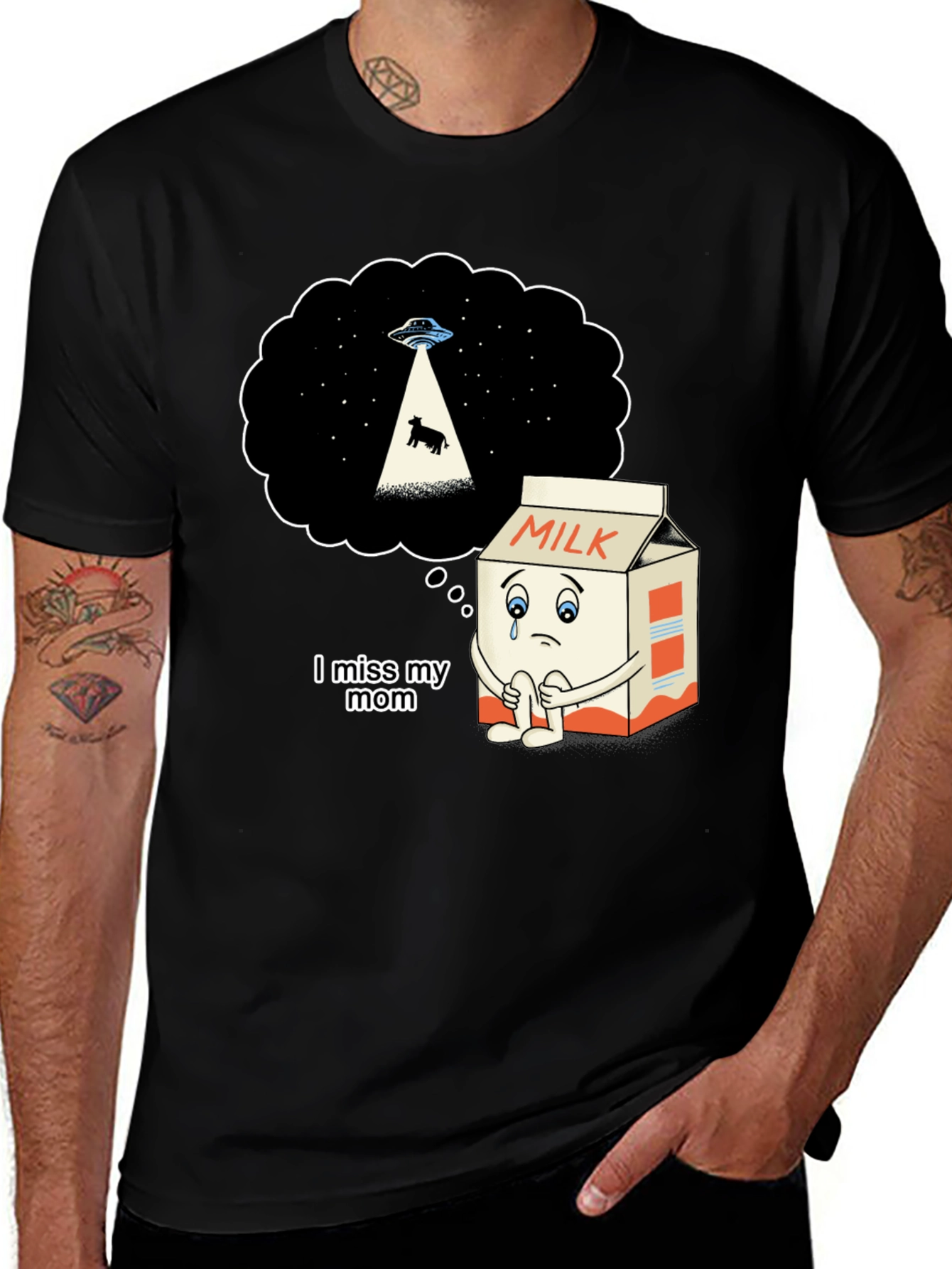 Sad Milk Cartoon Graphic T-Shirt