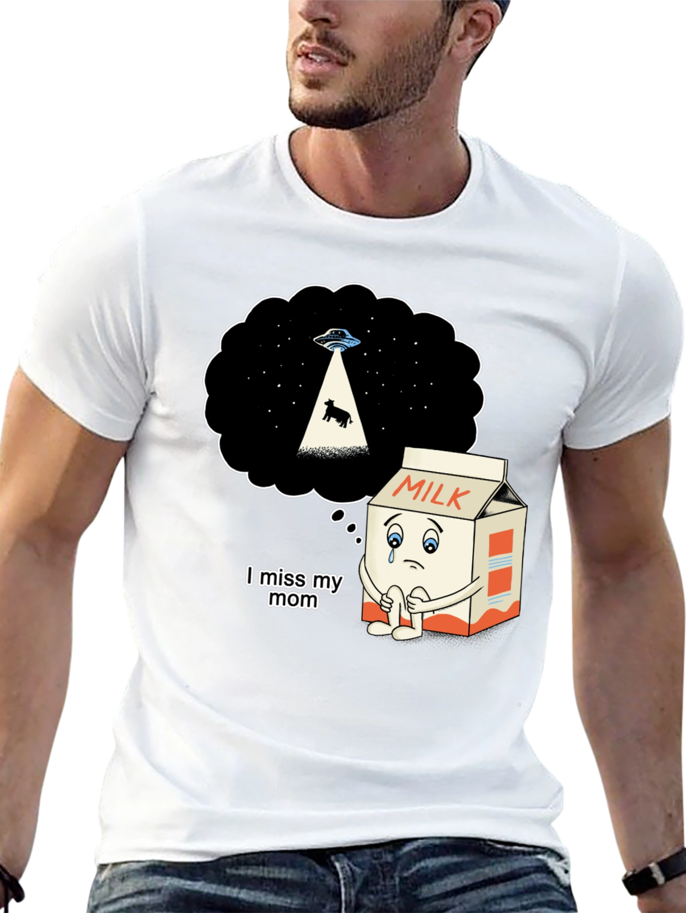 Sad Milk Cartoon Graphic T-Shirt